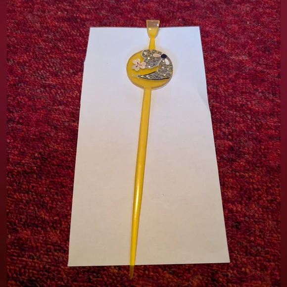 VINTAGE HANDMADE JAPANESE YELLOW HAIRPIN HAIR STICK - Picture 1 of 4